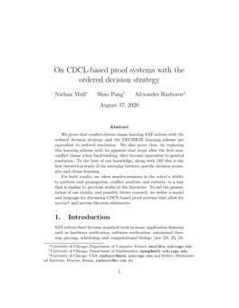 On CDCL-Based Proof Systems with the Ordered Decision Strategy