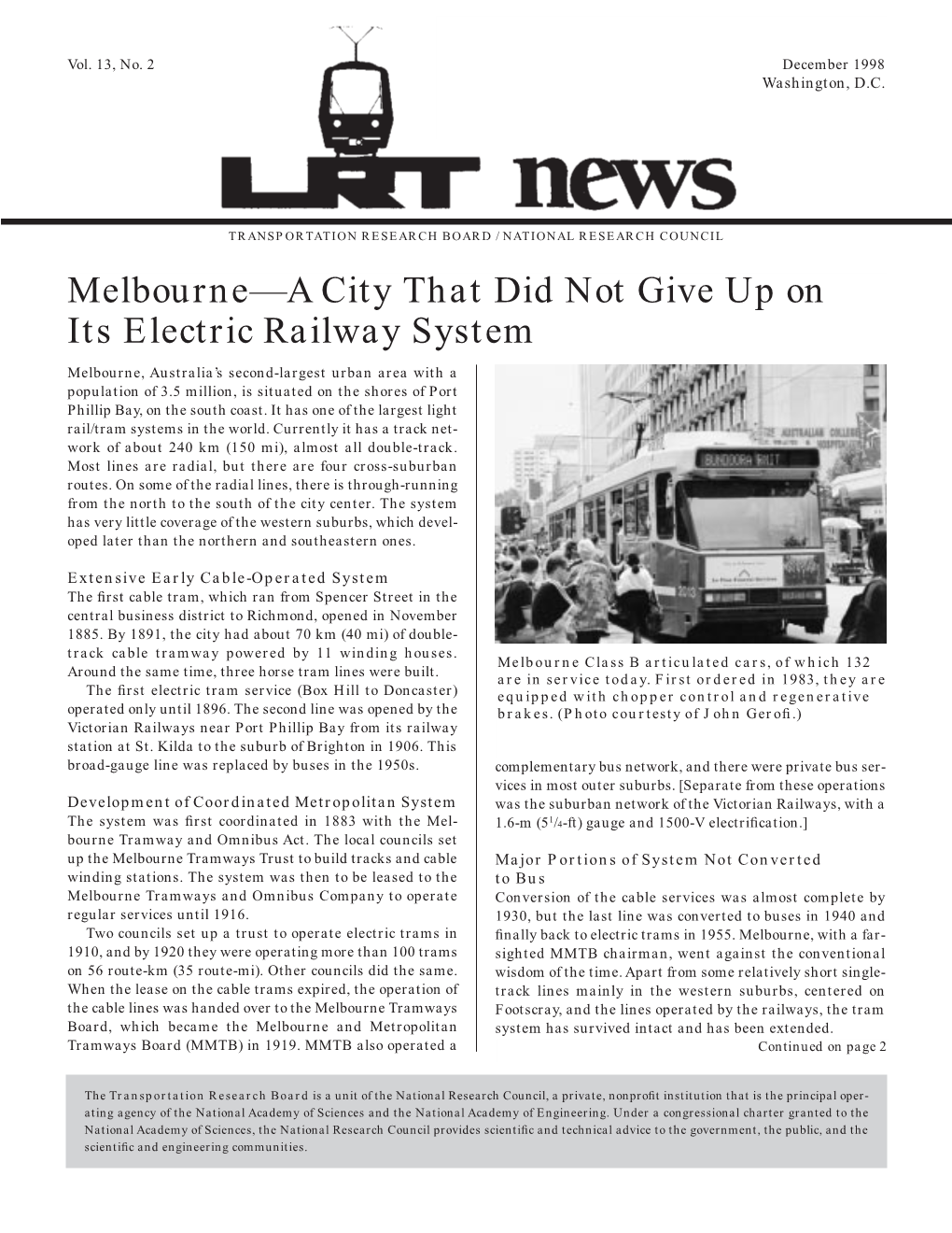 Melbourne—A City That Did Not Give up on Its Electric Railway System