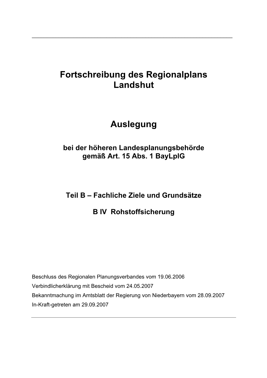 Erste Verordnung Zur Änderung Des Regionalplans Der Region Landshut