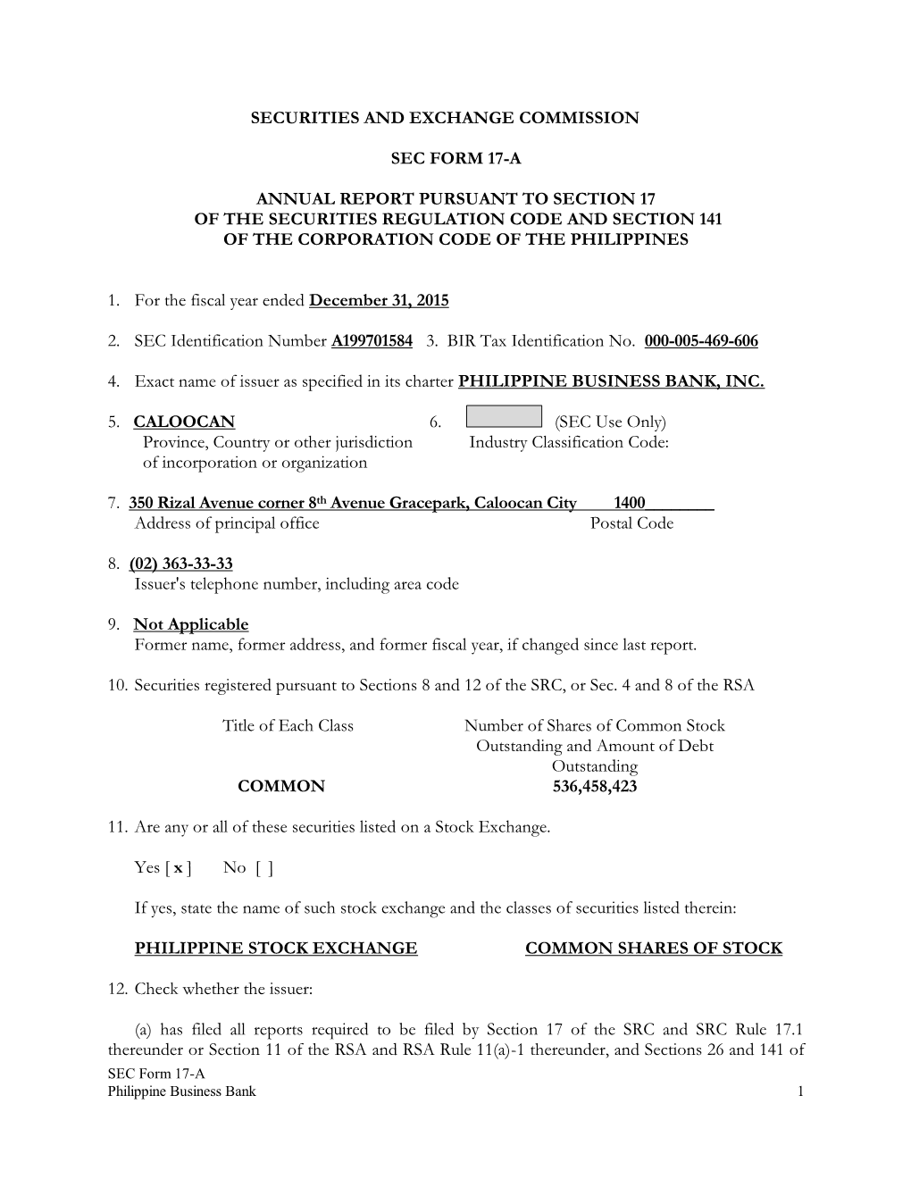 Securities and Exchange Commission Sec Form 17-A