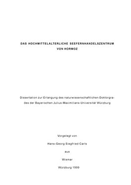 Das Hochmittelalterliche Seefernhandelszentrum Von Hormoz