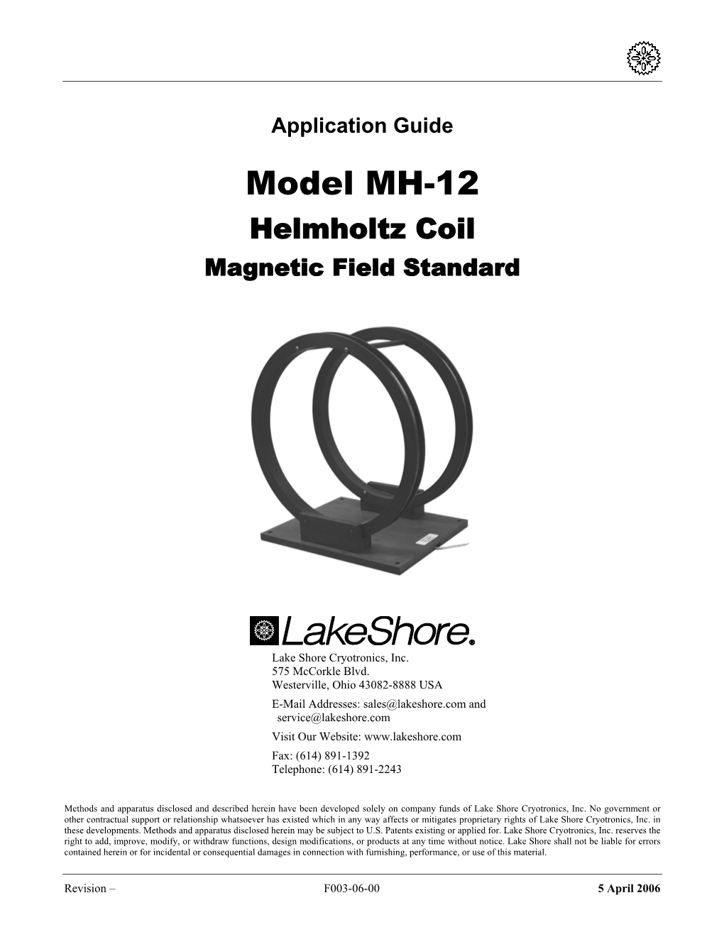 Model MH-12 Helmholtz Coil Magnetic Field Standard