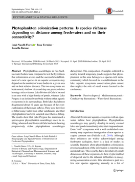 Phytoplankton Colonization Patterns. Is Species Richness Depending on Distance Among Freshwaters and on Their Connectivity?
