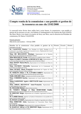 Compte Rendu Commission Eau Potable Du 13-02-08