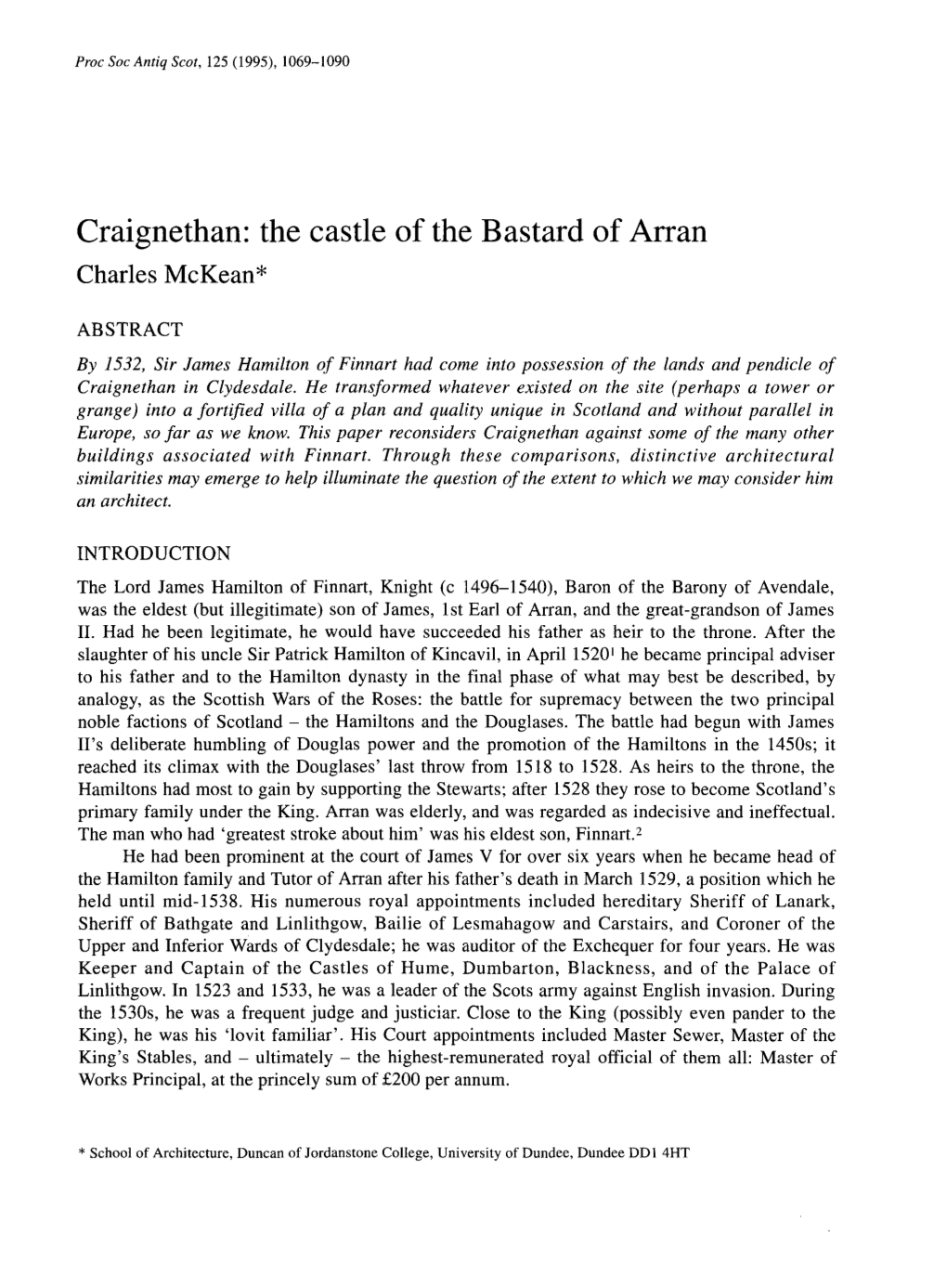 Craignethan: the Castle of the Bastard of Arran Charles Mckean*