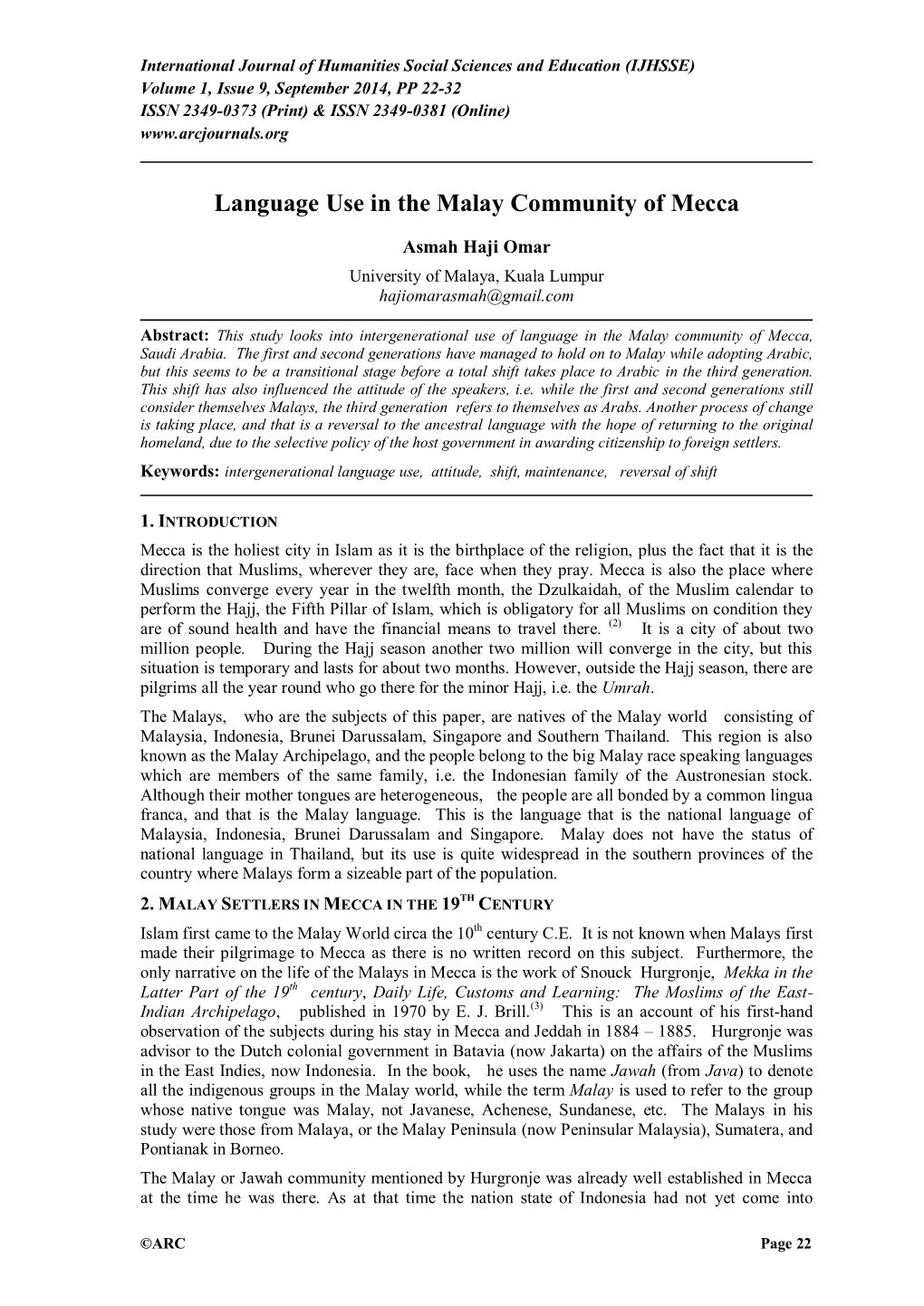 Language Use in the Malay Community of Mecca