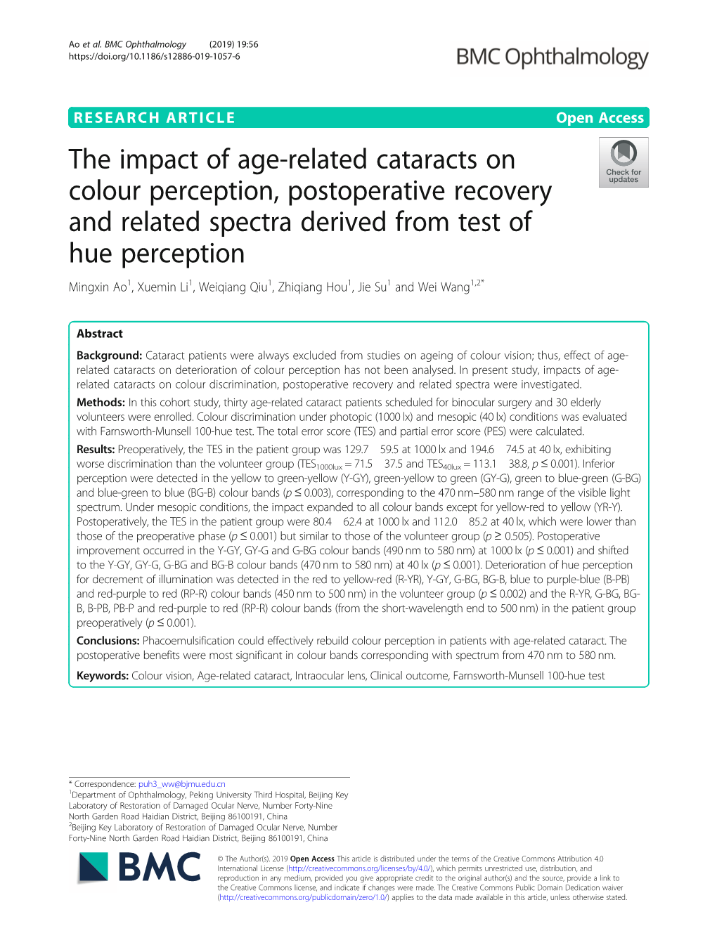 The Impact of Age-Related Cataracts on Colour Perception, Postoperative