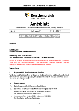 Amtsblatt Der Stadt Korschenbroich Vom 22.04.2021