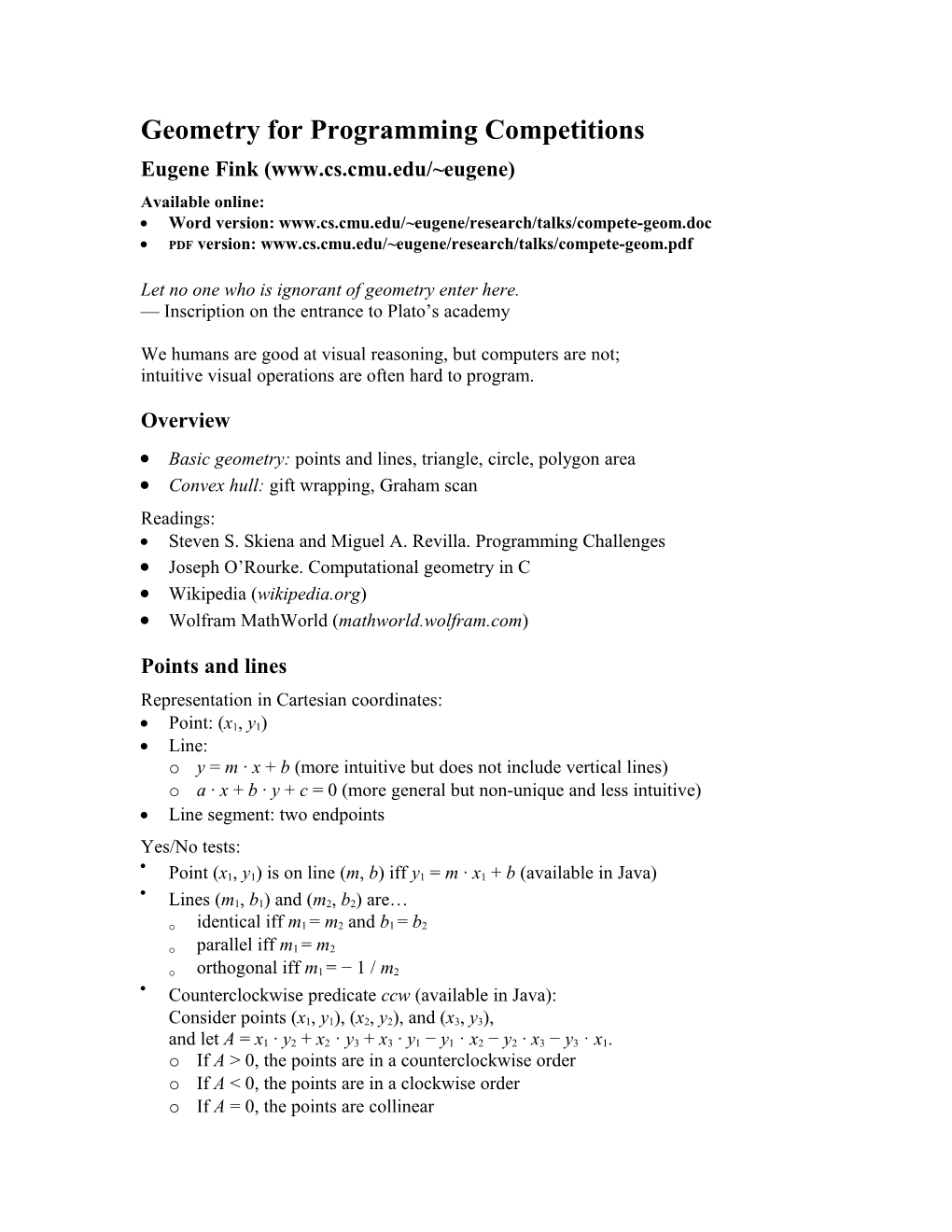 Geometry for Programming Computetions