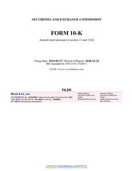 Merck & Co., Inc. Form 10-K Annual Report Filed 2019-02-27