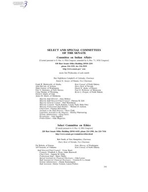 SELECT and SPECIAL COMMITTEES of the SENATE Committee on Indian Affairs [Created Pursuant to S