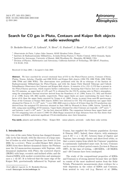 Astronomy & Astrophysics Search for CO Gas in Pluto, Centaurs And