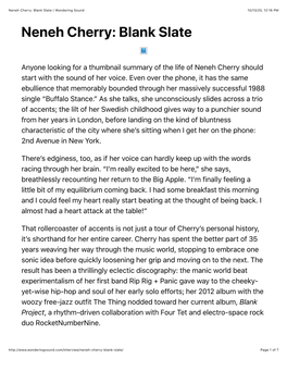 Neneh Cherry: Blank Slate | Wondering Sound 10/13/20, 12:16 PM Neneh Cherry: Blank Slate