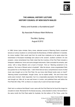 The Annual History Lecture History Council of New South Wales