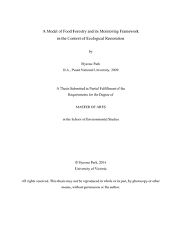 A Model of Food Forestry and Its Monitoring Framework in the Context of Ecological Restoration