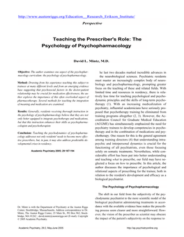 Teaching the Prescriber's Role: the Psychology of Psychopharmacology