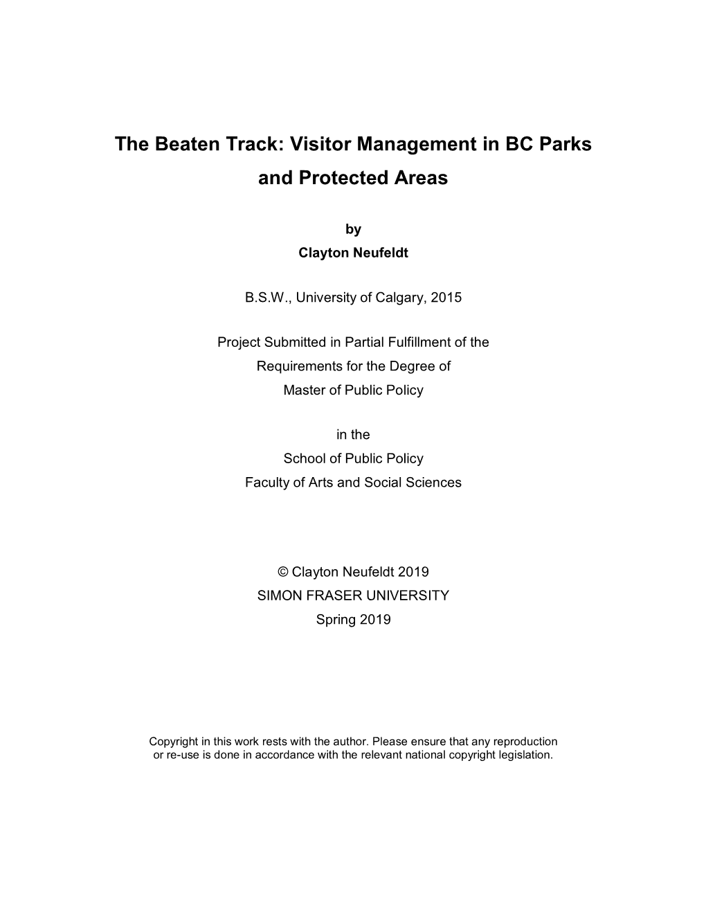 Visitor Management in BC Parks and Protected Areas