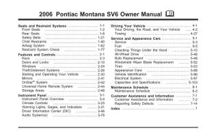 2006 Pontiac Montana SV6 Owners Manual