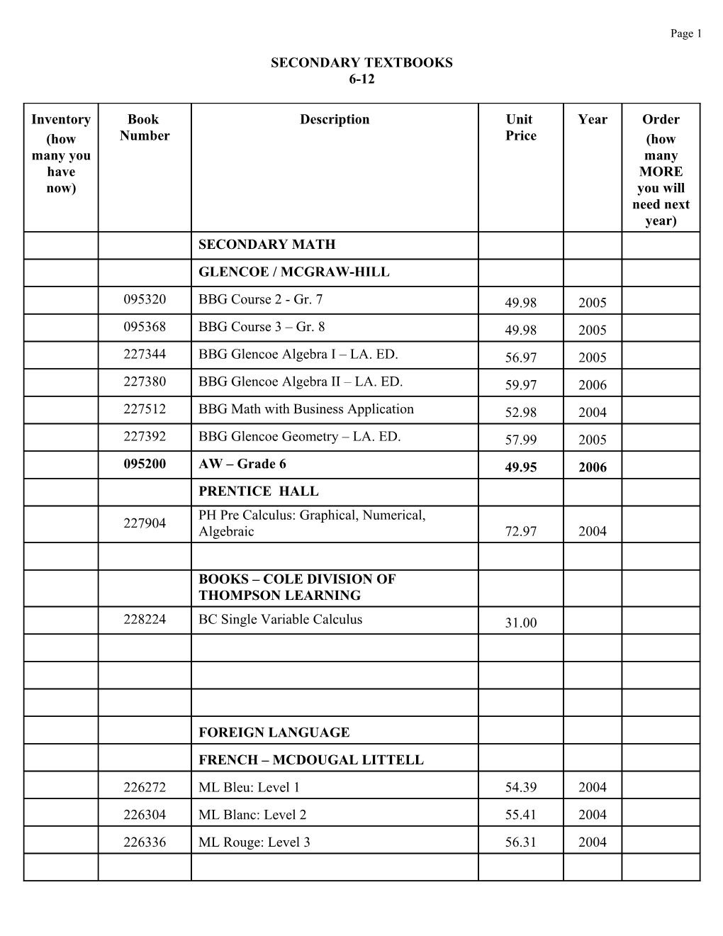 Secondary Textbooks