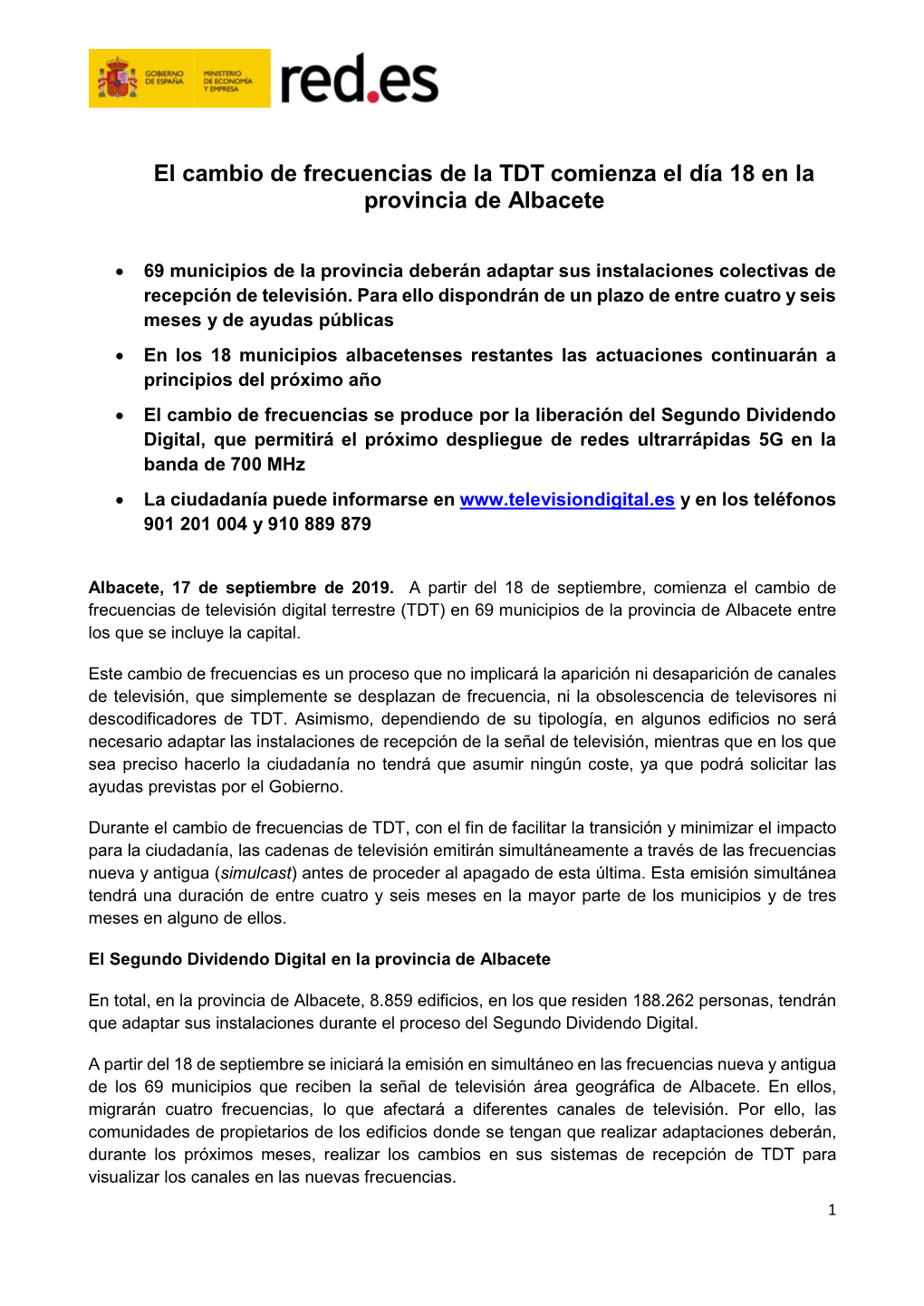 El Cambio De Frecuencias De La TDT Comienza El Día 18 En La Provincia De Albacete