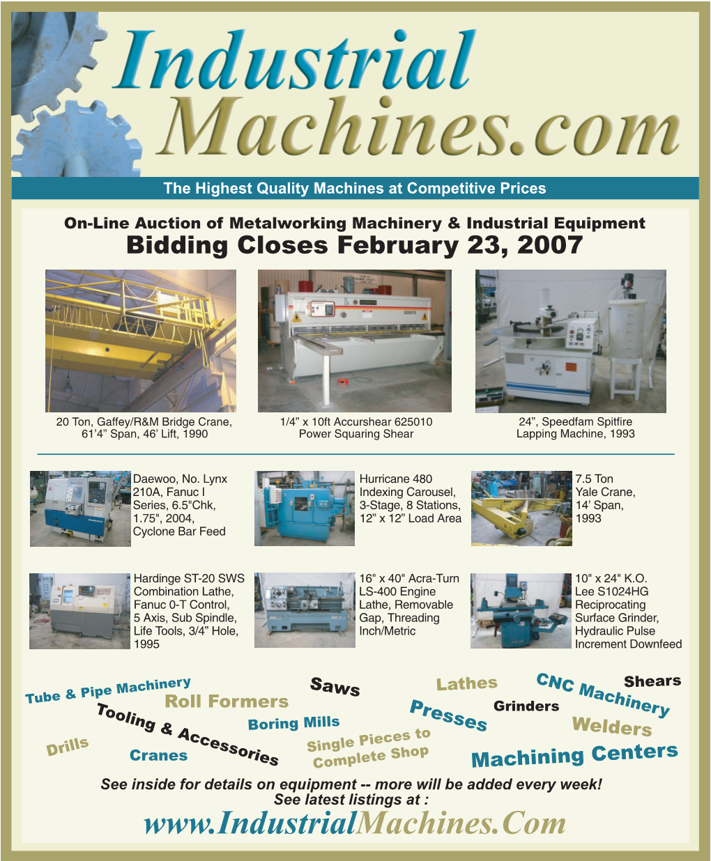 Sell Your Surplus Equipment Through Industrialmachines.Com Auctions!