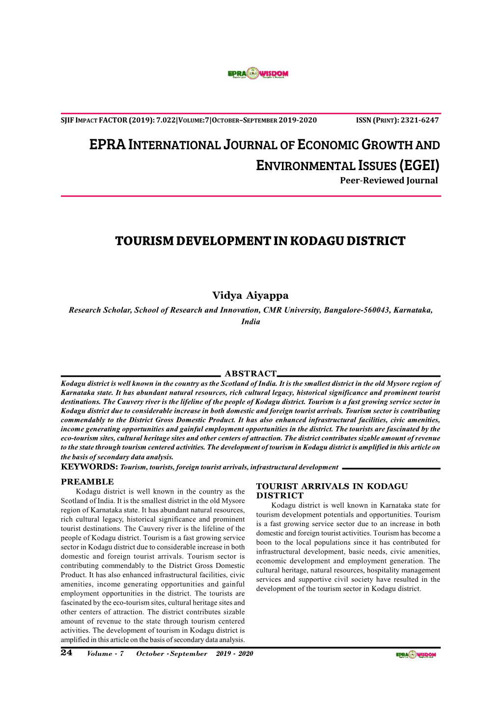 Tourism Development in Kodagu District