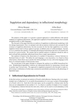 Suppletion and Dependency in Inflectional Morphology