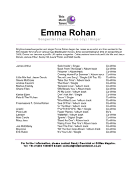 Emma Rohan Songwriter (Topline / Melody) / Singer