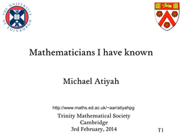 Mathematicians I Have Known