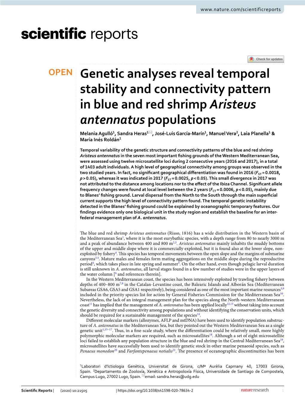 Genetic Analyses Reveal Temporal Stability and Connectivity Pattern in Blue and Red Shrimp Aristeus Antennatus Populations