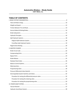 Automotive Brakes – Study Guide TABLE of CONTENTS
