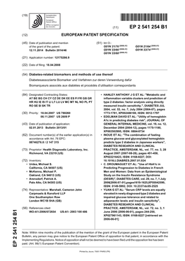 Diabetes-Related Biomarkers and Methods of Use Thereof