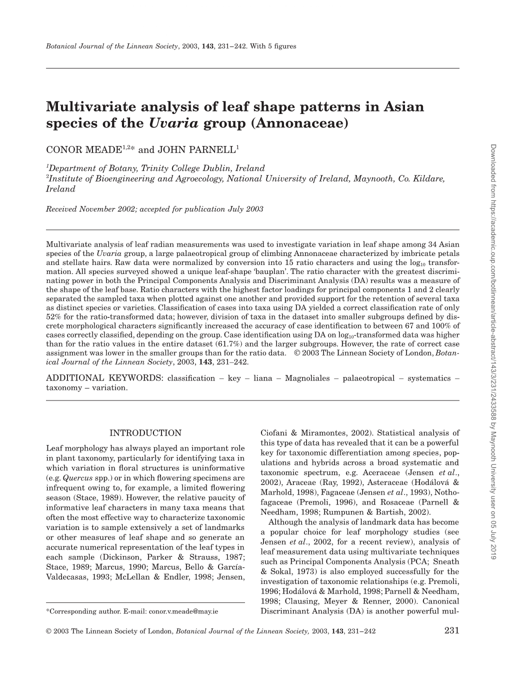 Multivariate Analysis of Leaf Shape Patterns in Asian Species of The
