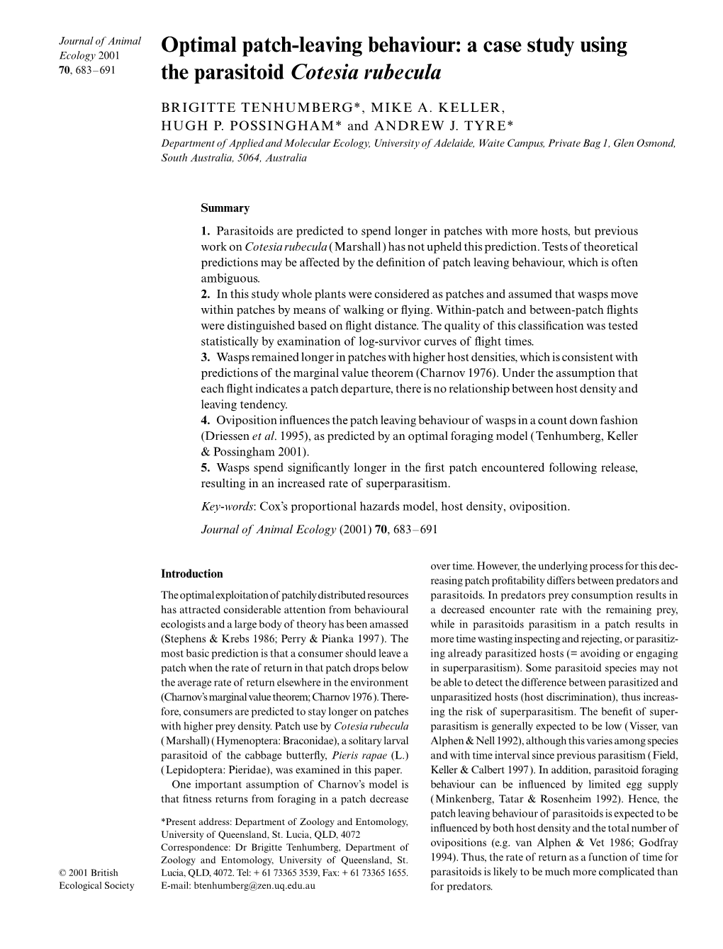 Optimal Patch-Leaving Behaviour: a Case Study Using the Parasitoid