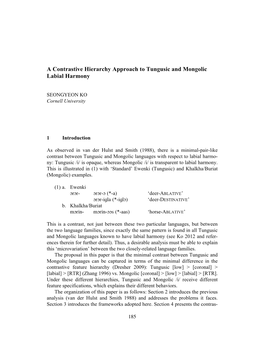 A Contrastive Hierarchy Approach to Tungusic and Mongolic Labial Harmony