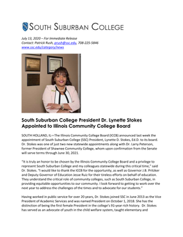 South Suburban College President Dr. Lynette Stokes Appointed to Illinois Community College Board