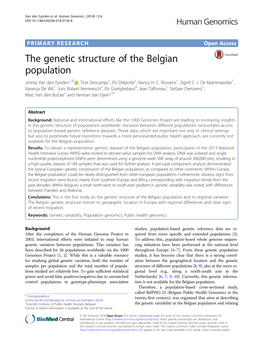 The Genetic Structure of the Belgian Population Jimmy Van Den Eynden1,2* , Tine Descamps1, Els Delporte1, Nancy H