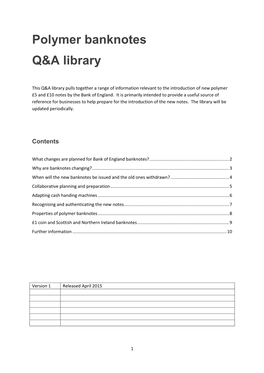 Polymer Banknotes Q&A Library