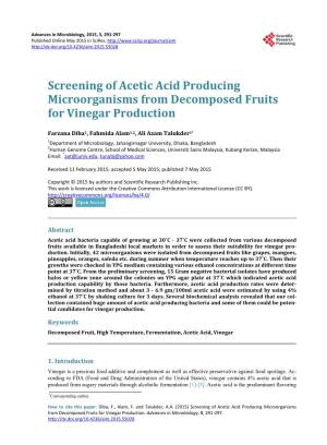 Screening of Acetic Acid Producing Microorganisms from Decomposed Fruits for Vinegar Production