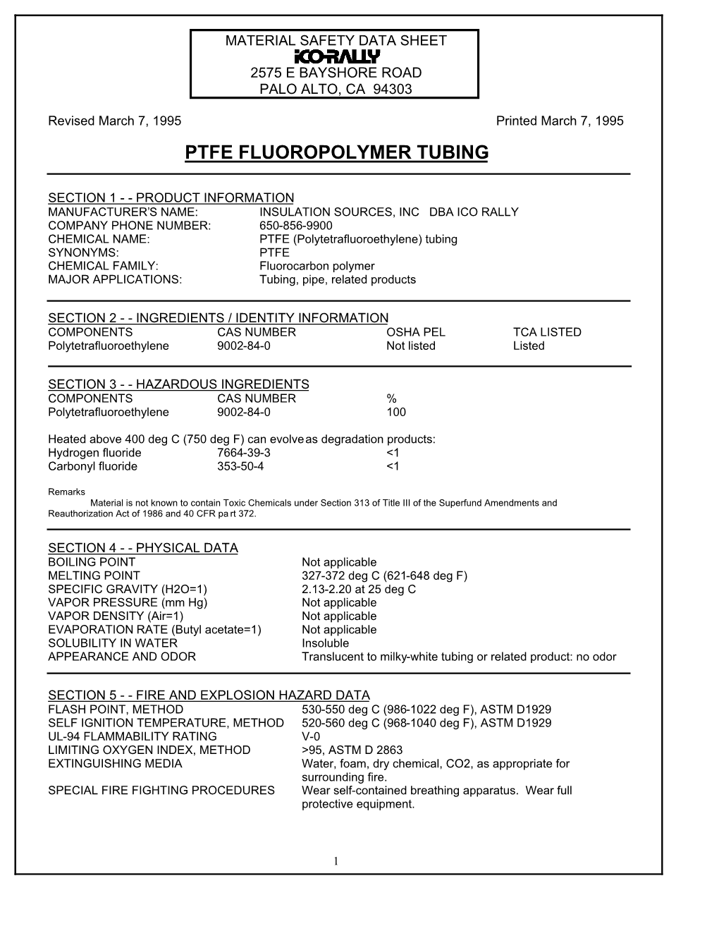 Ptfe Fluoropolymer Tubing
