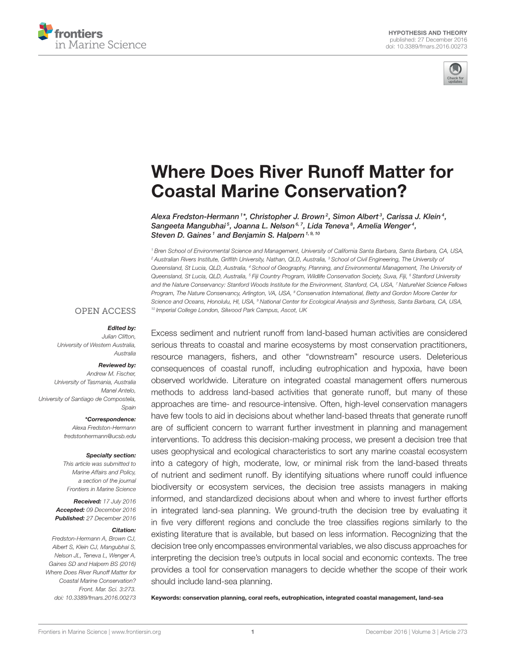 Where Does River Runoff Matter for Coastal Marine Conservation?