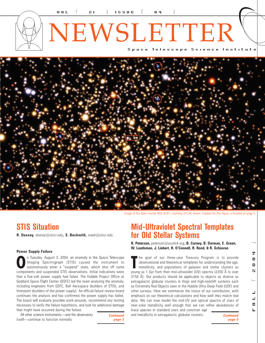 Stsci Newsletter: 2004 Volume 021 Issue 04