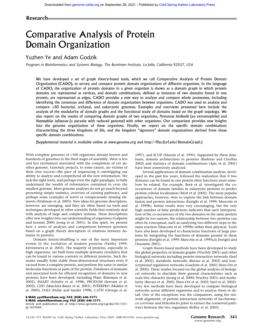 Comparative Analysis of Protein Domain Organization