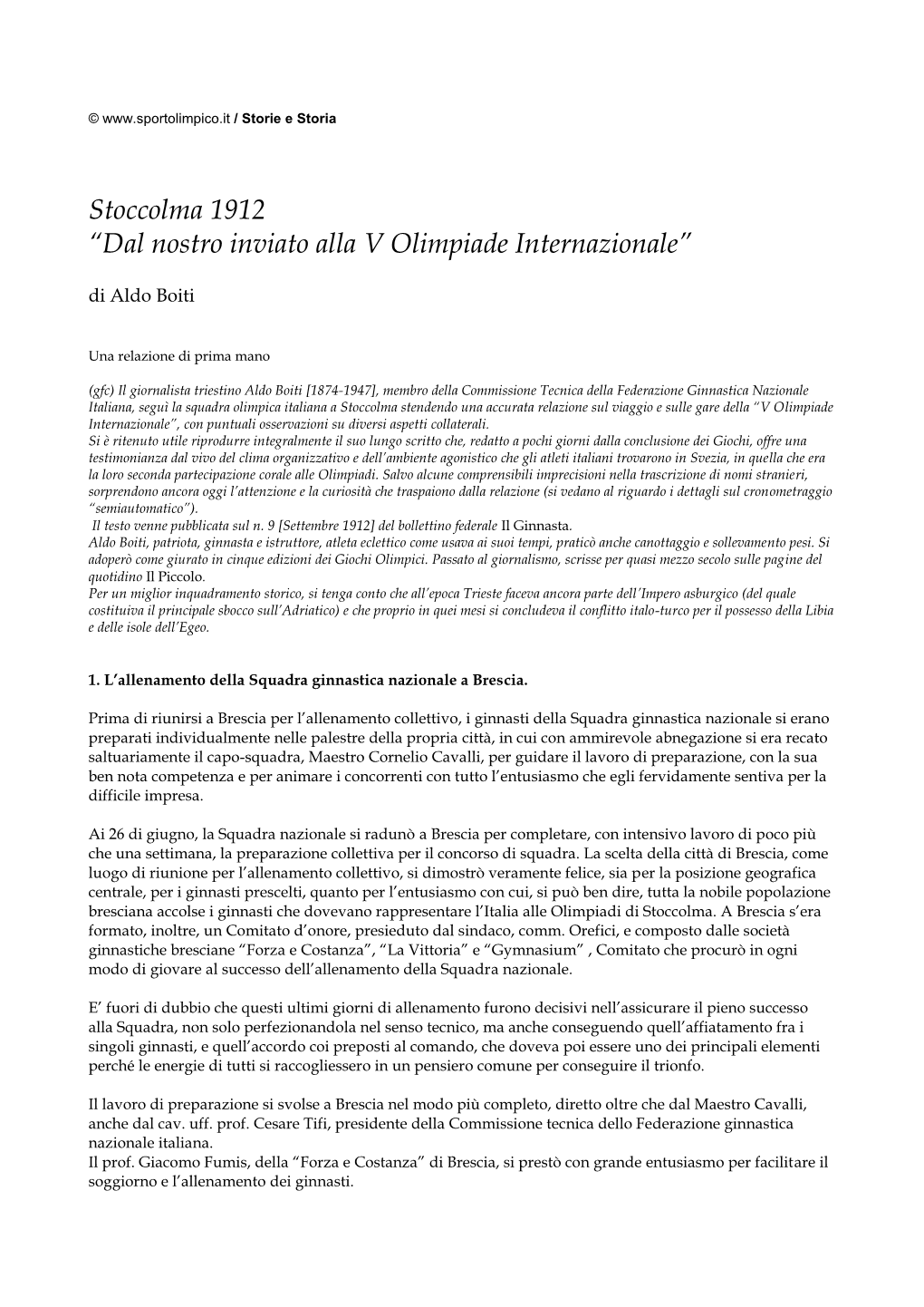 Stoccolma 1912 “Dal Nostro Inviato Alla V Olimpiade Internazionale” Di Aldo Boiti