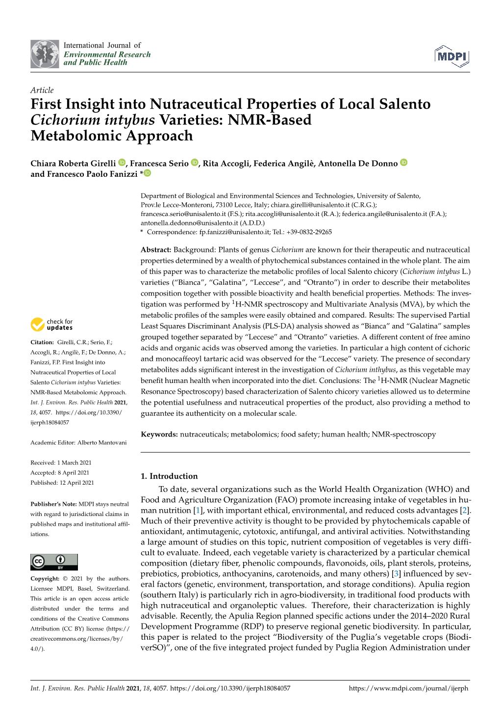 NMR-Based Metabolomic Approach