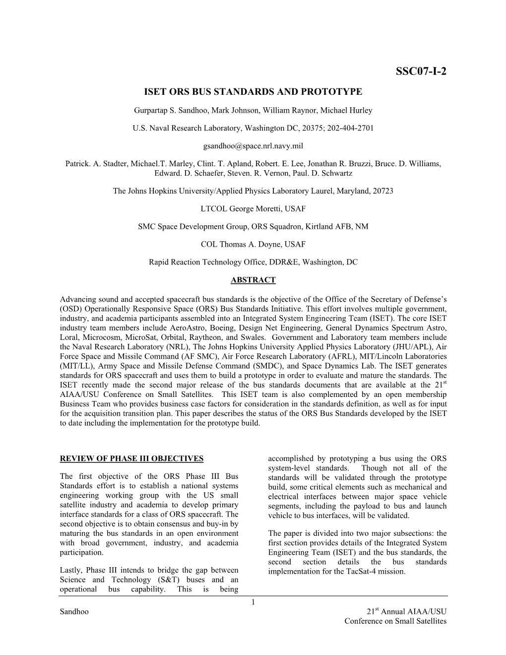 Iset Ors Bus Standards and Prototype