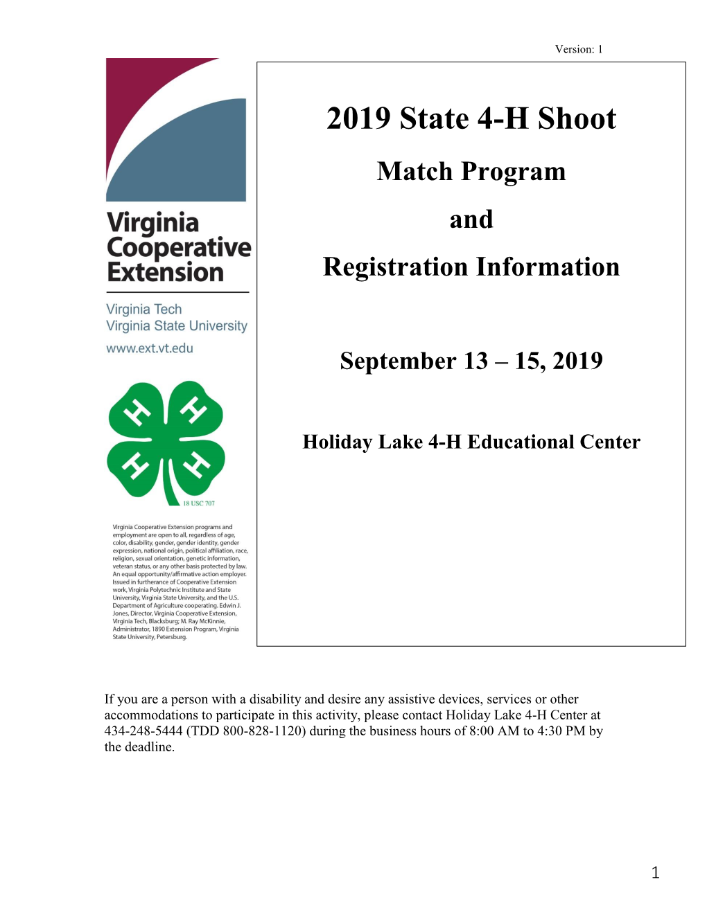 2019 State 4-H Shoot Match Program and Registration Information