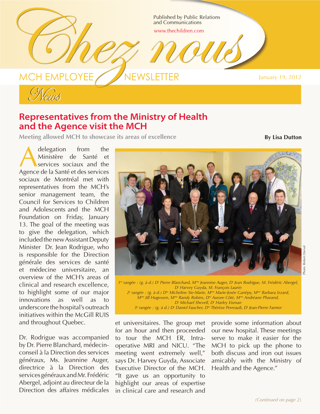 MCH EMPLOYEE NEWSLETTER January 19, 2012