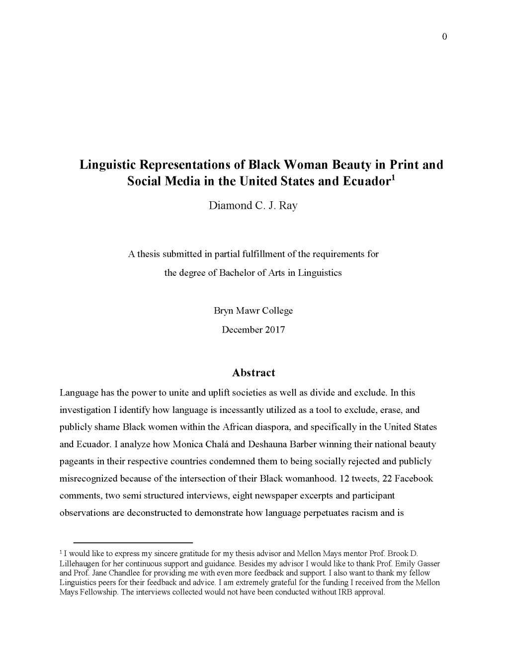 Linguistic Representations of Black Woman Beauty in Print and Social Media in the United States and Ecuadorl