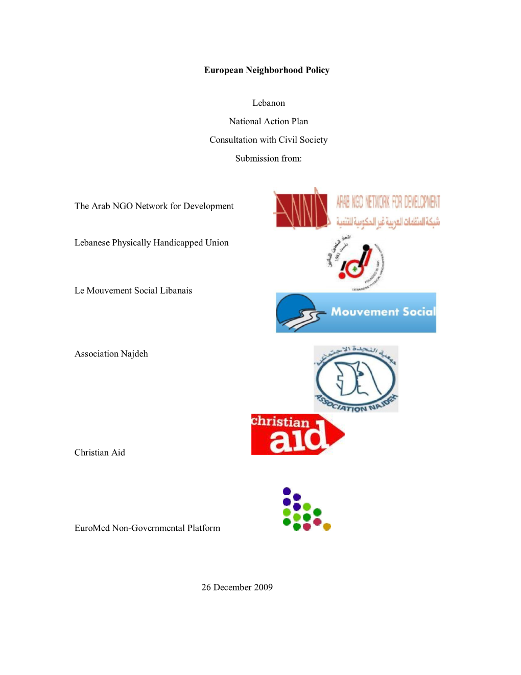 European Neighborhood Policy Lebanon National Action Plan